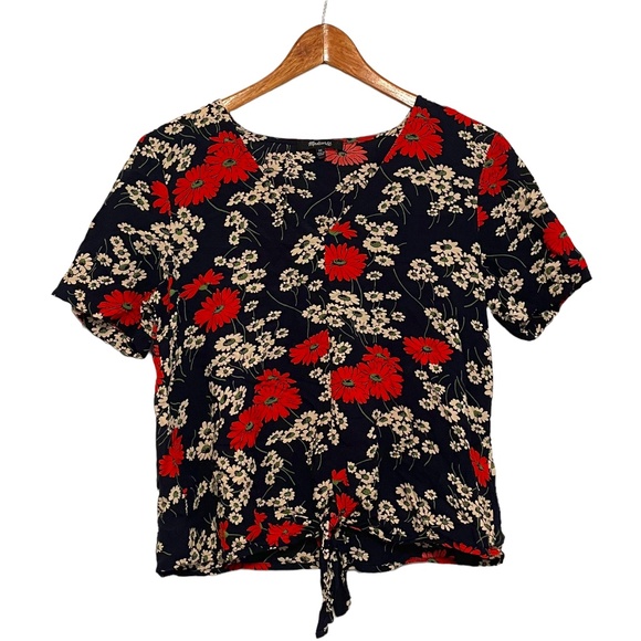 Madewell Hillside Daises Floral Tie Front Short‎ Sleeve Blouse Size XS - Picture 1 of 5